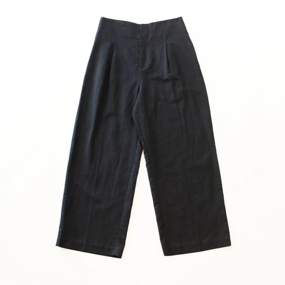 Minimalist | ZARA Linen Pleated Wide Leg Pants | Black Summer Breathable NWT | S
